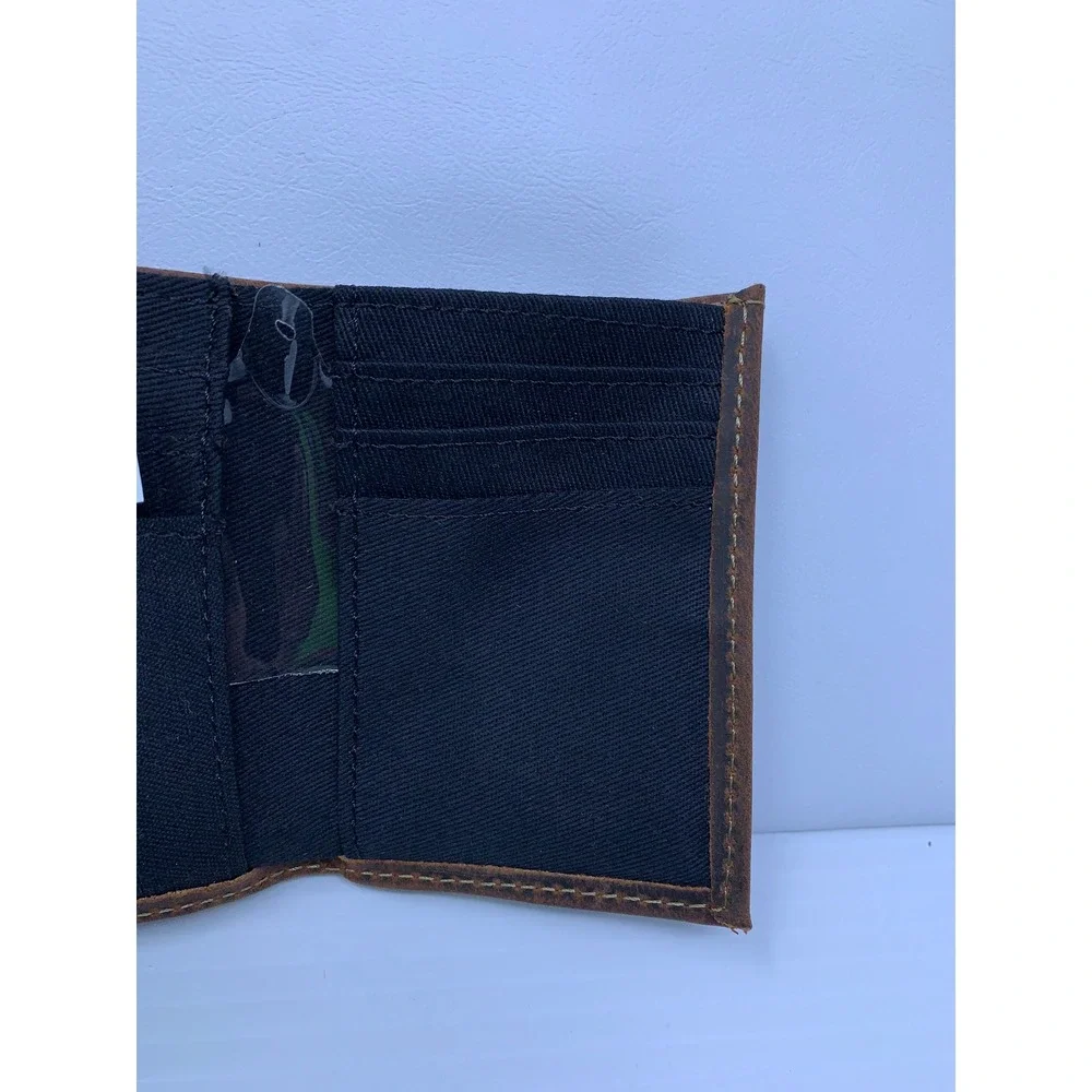 Red River Mens OS Brown Distressed Leather Trifold Wallet New